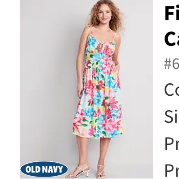 Old Navy Fit & Flare Floral Smocked Midi Cami Dress- Size Small - Picture 5 of 5